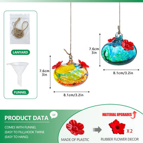 KRISININE glass hummingbird feeder with red flower ports attracts nectar-loving birds