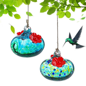 KRISININE glass feeder with red flowers lures hummingbirds to your garden.