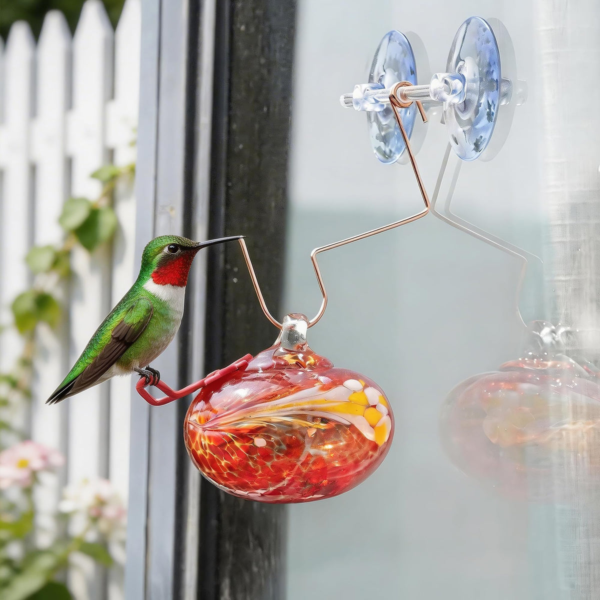 KRISININE hummingbird feeder red flower ports deter bees and ants