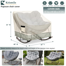 Krismile outdoor rocking chair cover side view showing adjustable straps for a snug fit.