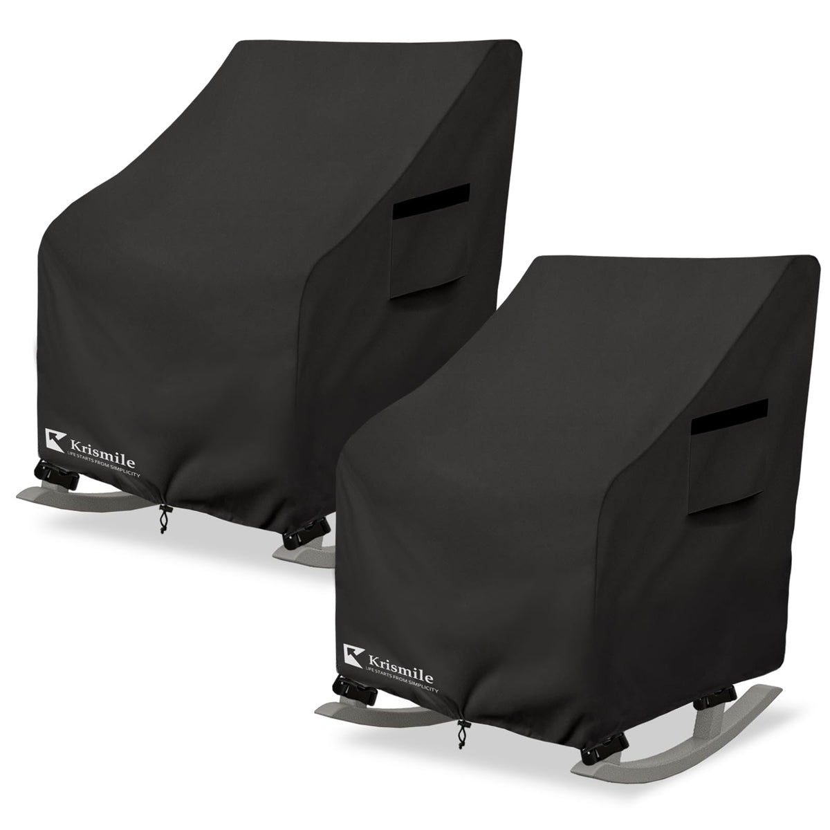 Krismile rocking chair cover on front view showing full waterproof protection