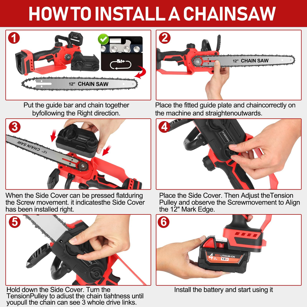Krodrch mini chainsaw tool-only note highlights battery not included.