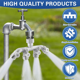 Kruuvax four-outlet setup ideal for sprinklers and drip lines.