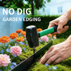 Cuttable plastic edging adapts to irregular garden shapes.