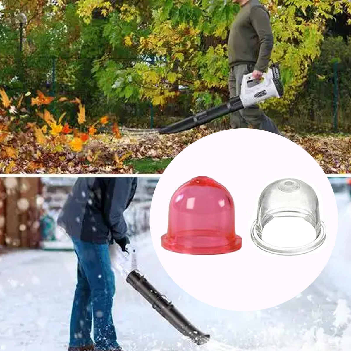 Kryptyx two-size primer bulb set shown, enables replacement across leaf blowers and trimmers.