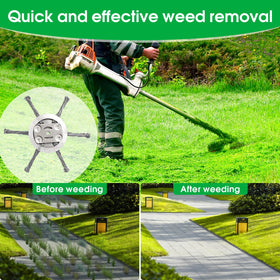 KRYVONTA trimmer head in use clears weeds between bricks and sidewalks.