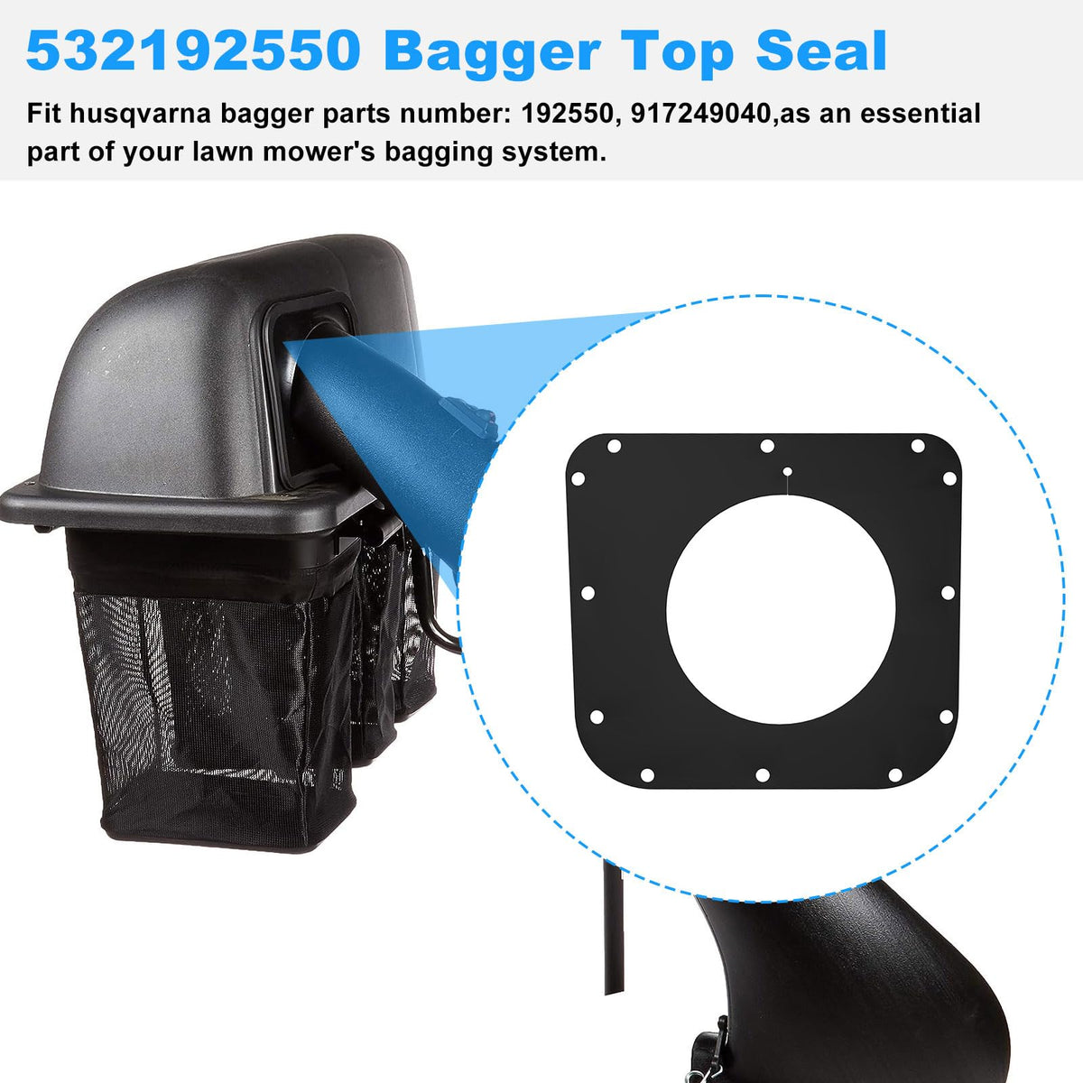 Kscjdg Husqvarna bagger top seal deck fit enhances grass collection efficiency.