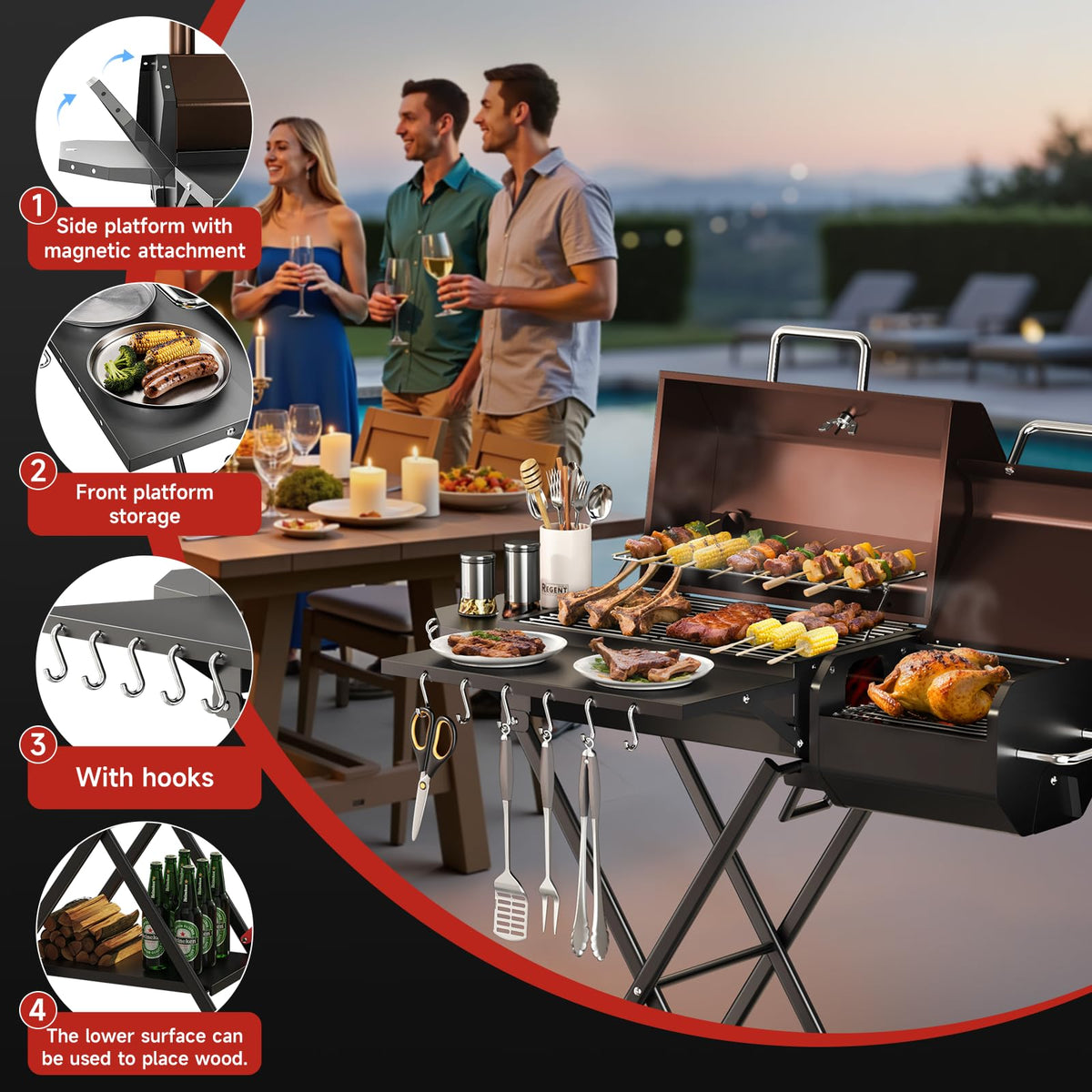 kscocinaBBQ multi-tier storage rack keeps charcoal and accessories organized