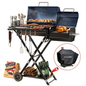 kscocinaBBQ portable charcoal grill assembled demonstrates versatile outdoor cooking