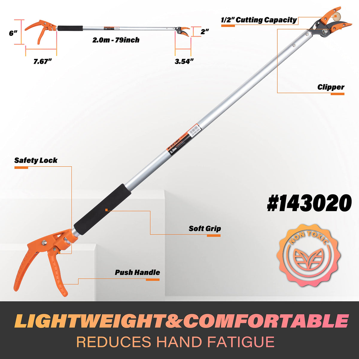 KSEIBI pruner with non-stick coating black finish resists rust and sap.