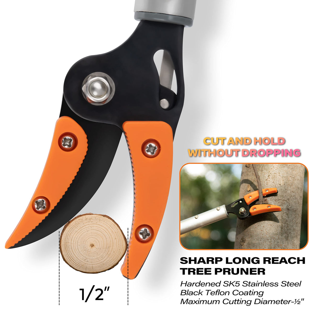 KSEIBI pruner revolving arm allows blade rotation without moving the grip.