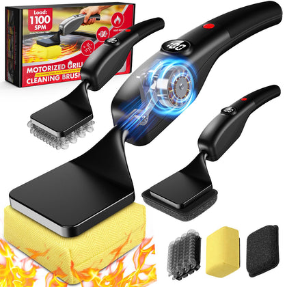 KSNLM reciprocating electric grill brush on a hot grate for easier grease removal