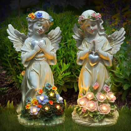 Kssiaz apricot angel garden statue pair lighting a welcoming outdoor space
