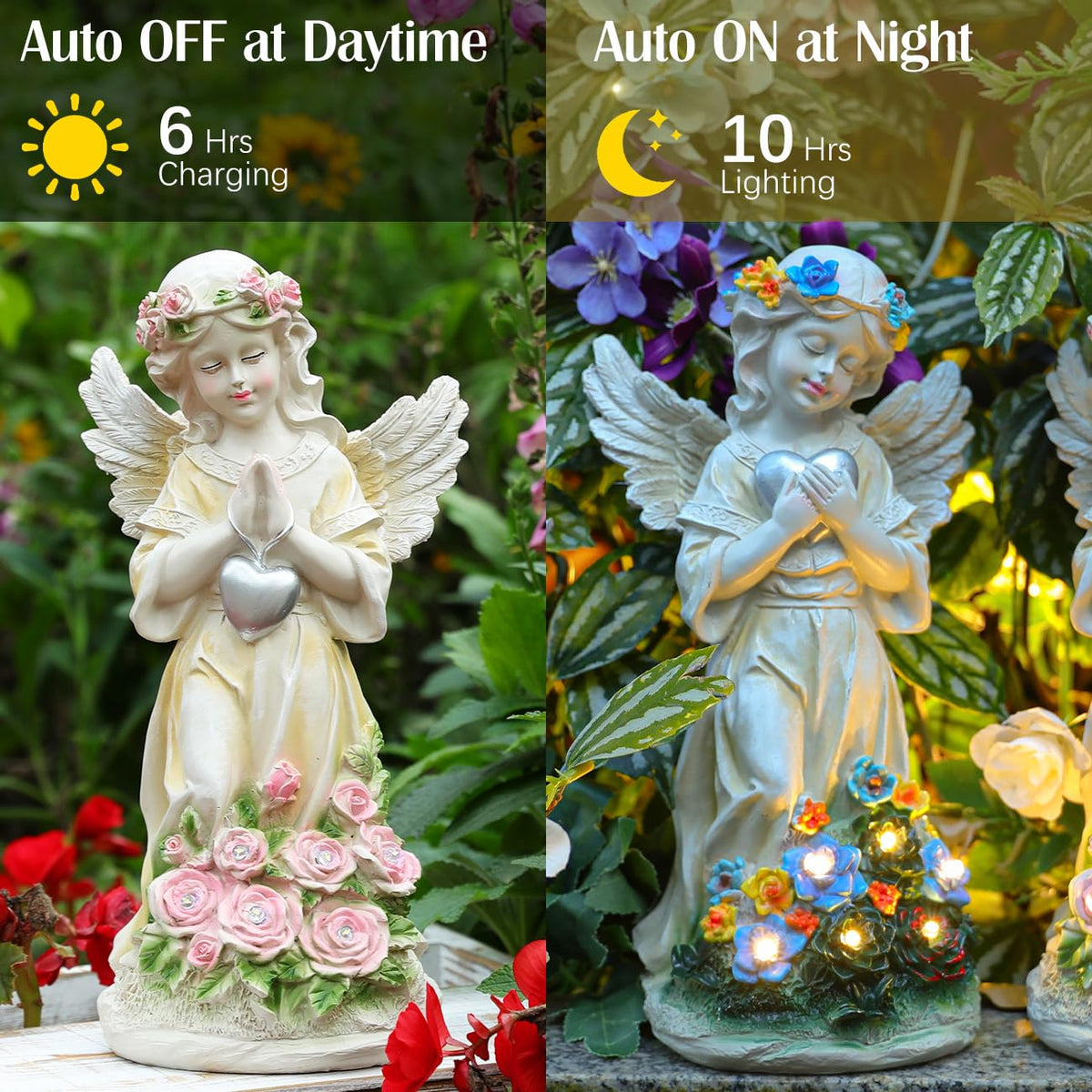 Kssiaz waterproof angel garden statue showing durable outdoor decor after rain