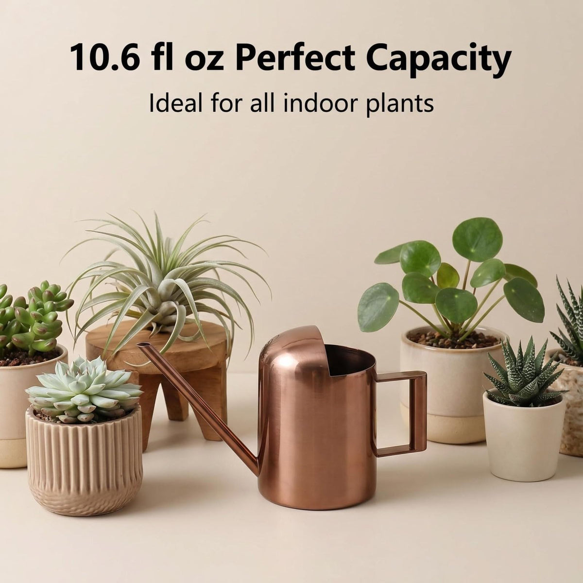 Ktsxxops bronze finish metal watering can resists tarnish and blends well.