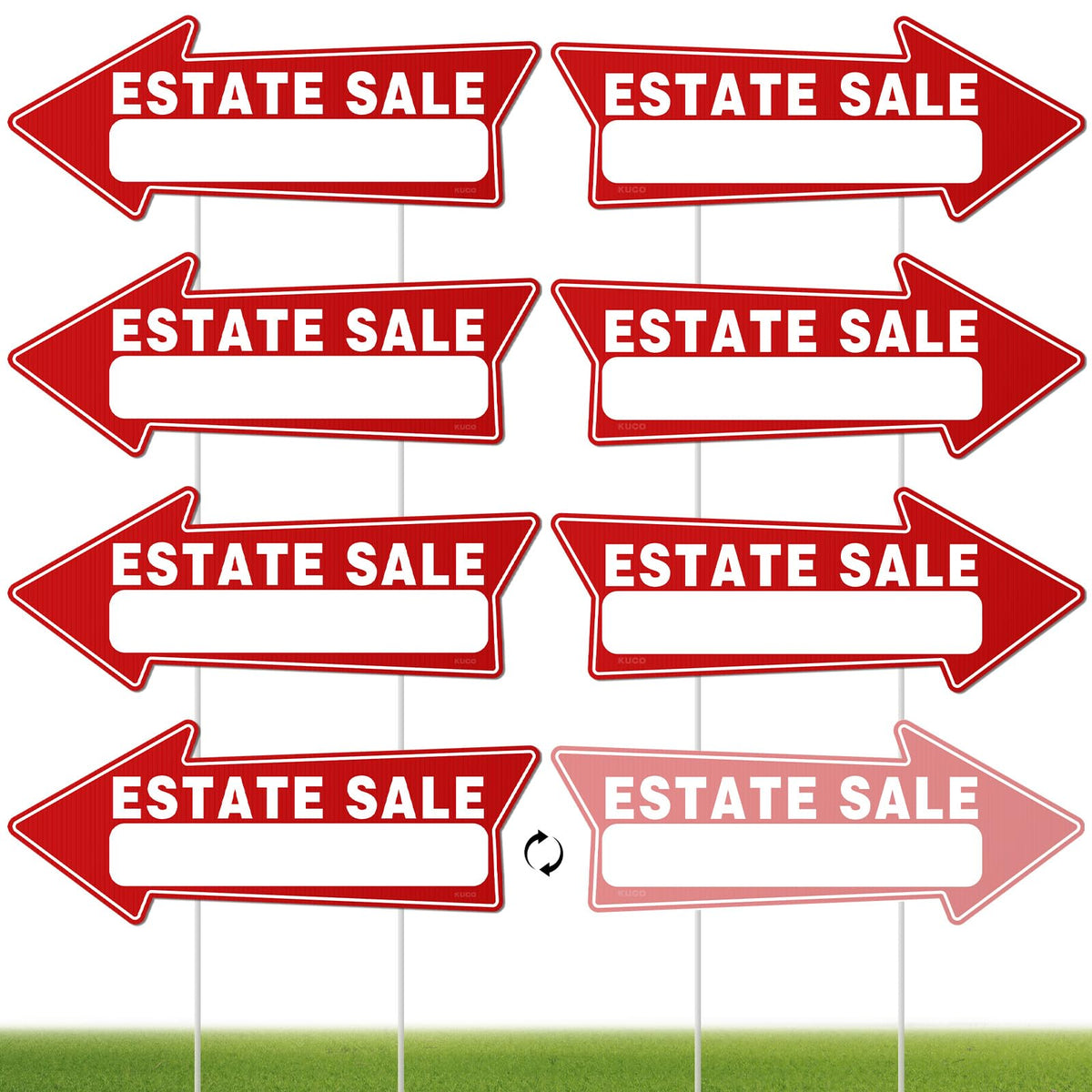Kuco estate signs 7pc kit with stakes for efficient yard sales.