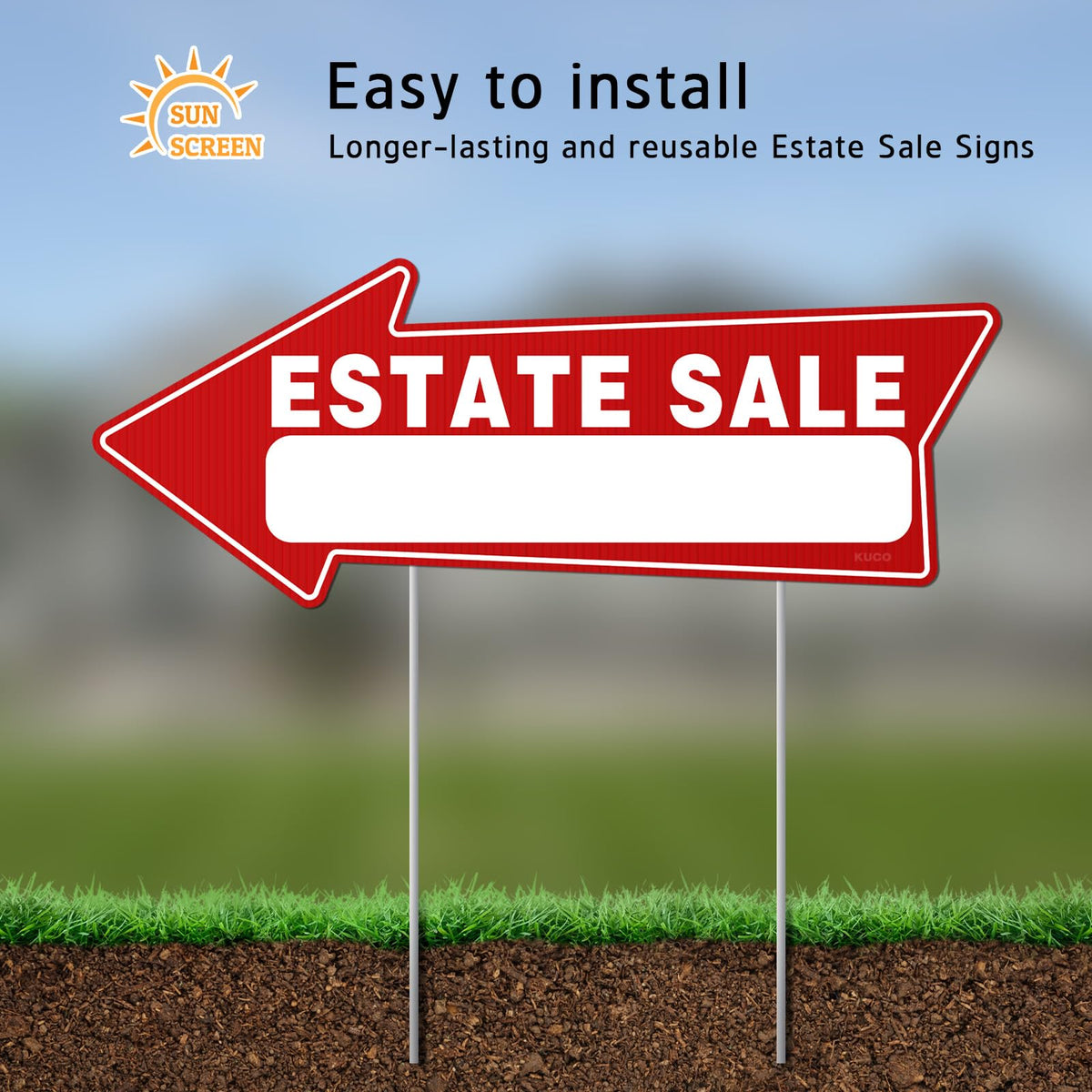 Kuco double-sided estate sign arrows for high-visibility directions.