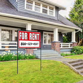Kuco for rent sign stake installation illustrates quick, tool-free setup.