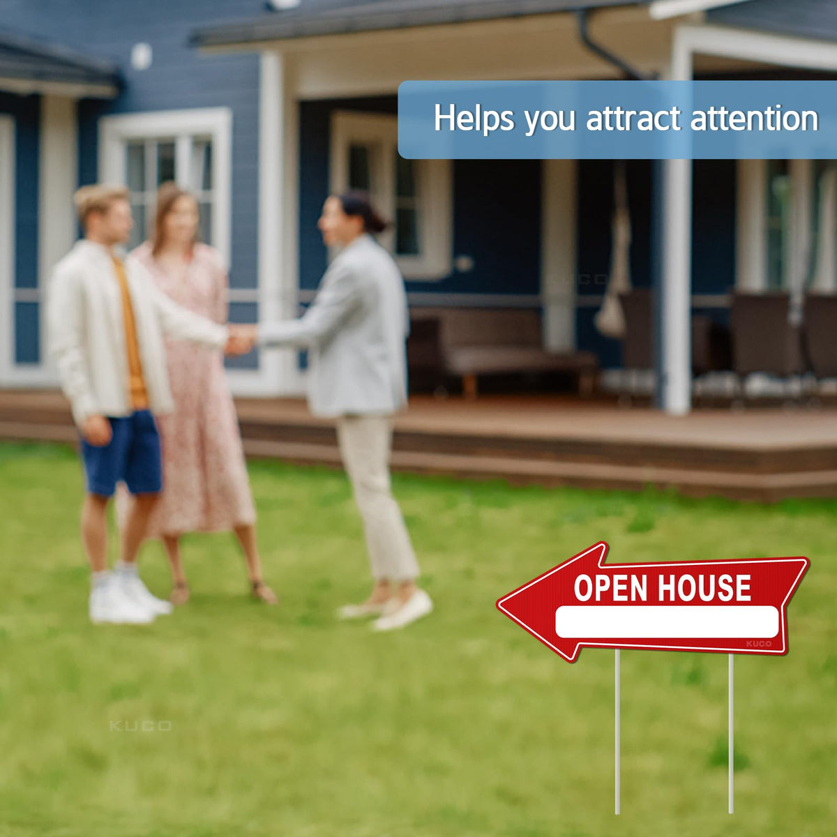 Kuco open house signs stand firmly with metal stakes outdoors.