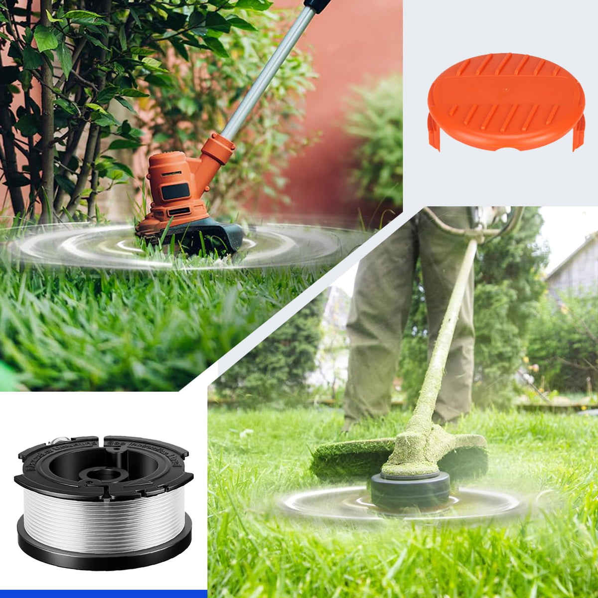 Kudoosen AF-100 in-use spool demonstrates easy replacement during lawn care