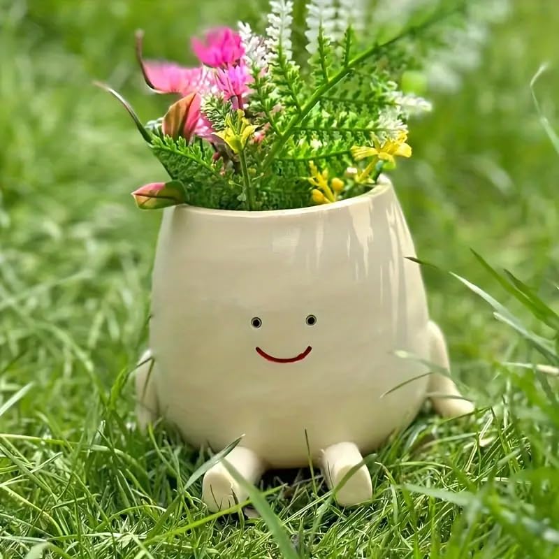 Kudriod Smiley Face Planter Pot resin-material ensures lightweight sturdiness