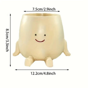 Kudriod Smiley Face Planter Pot close-up showing resin texture for indoor display