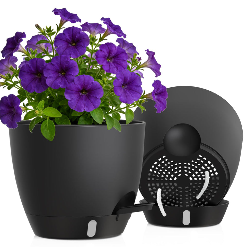 KUGAZ self-watering pot with reservoir maintains steady soil moisture for busy households.