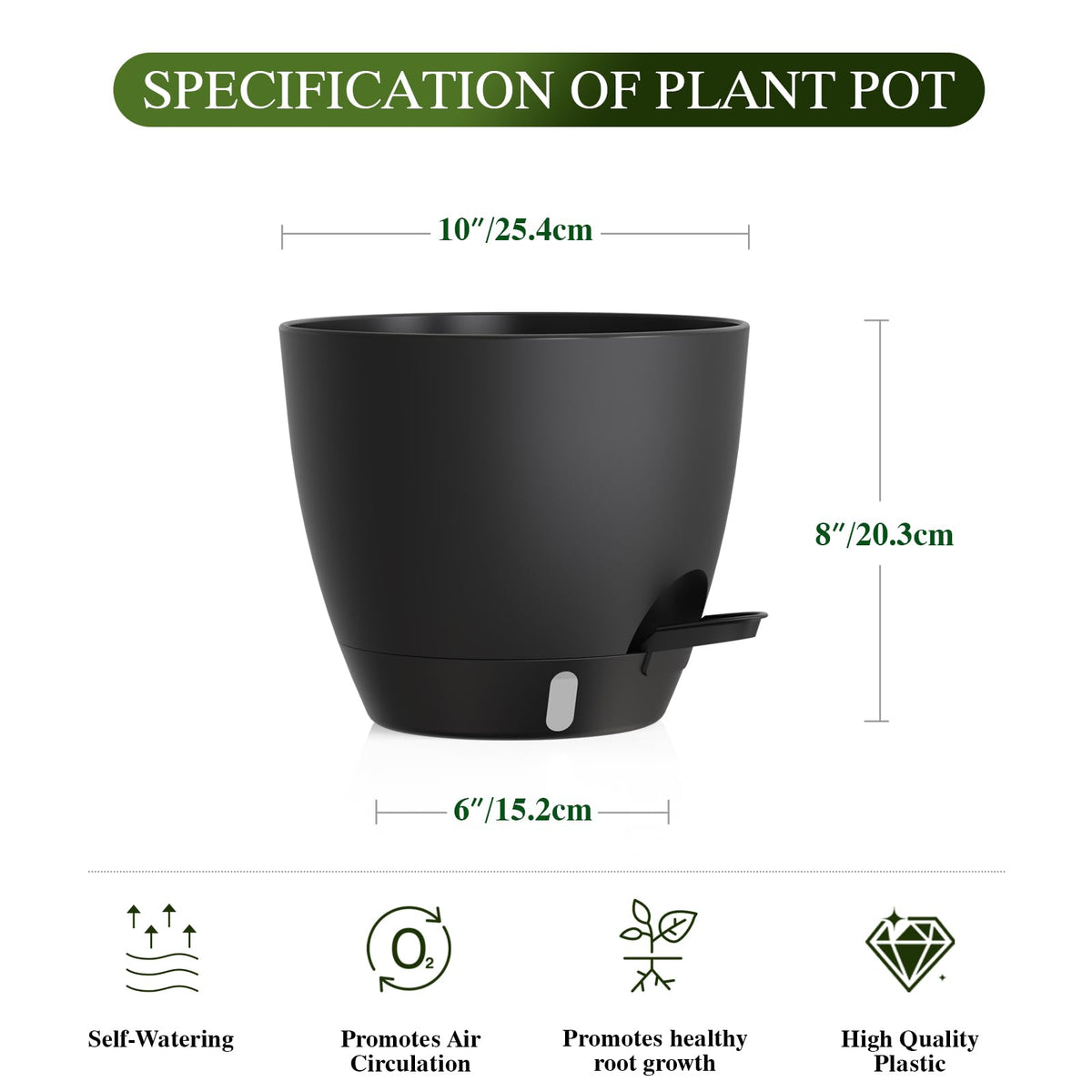 KUGAZ pot features water level window for quick hydration checks.
