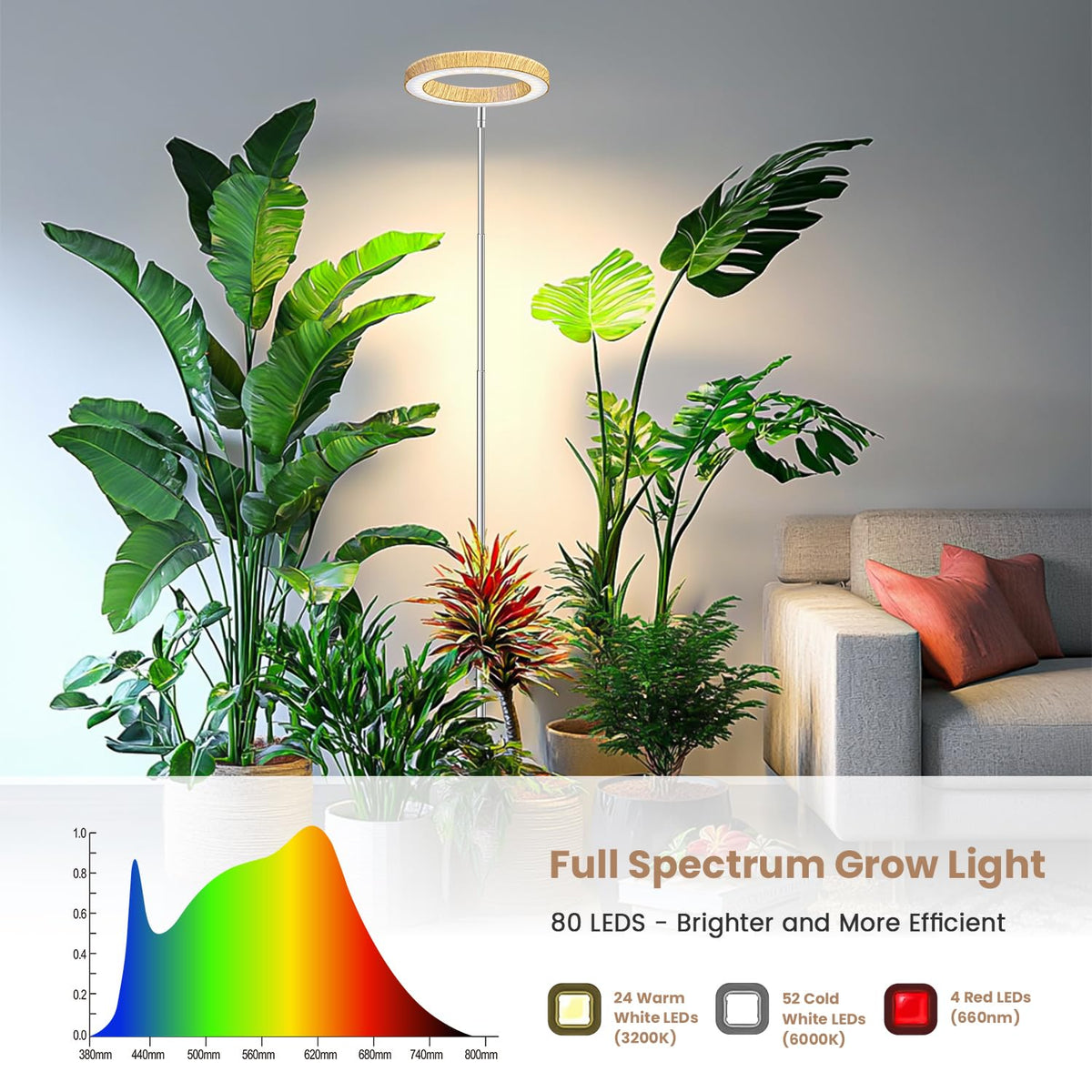 Kullsinss Grow Light height adjustable from 10 to 60 inches for tall plants.