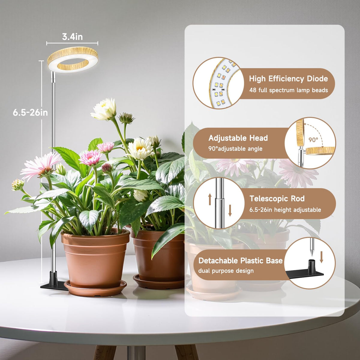 Kullsinss Grow Light pot-on-base setup provides stable placement for seedlings.