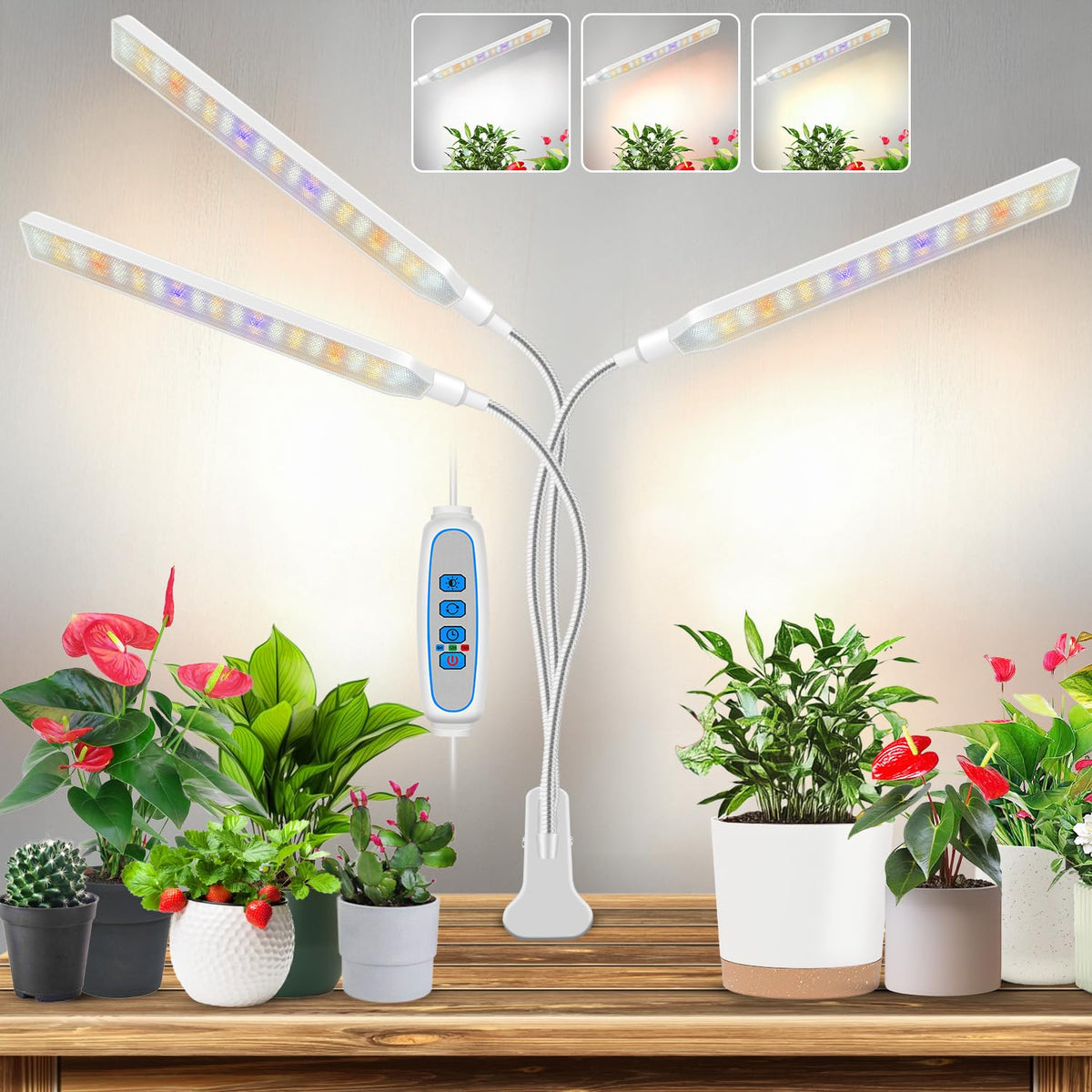 Kullsinss white clip-on grow light with adjustable angle for even plant coverage.