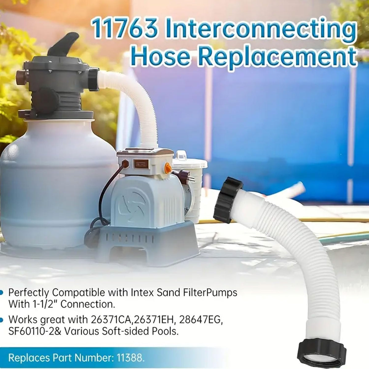 KUMATER easy-install pool hose with tightened end nuts for quick replacement