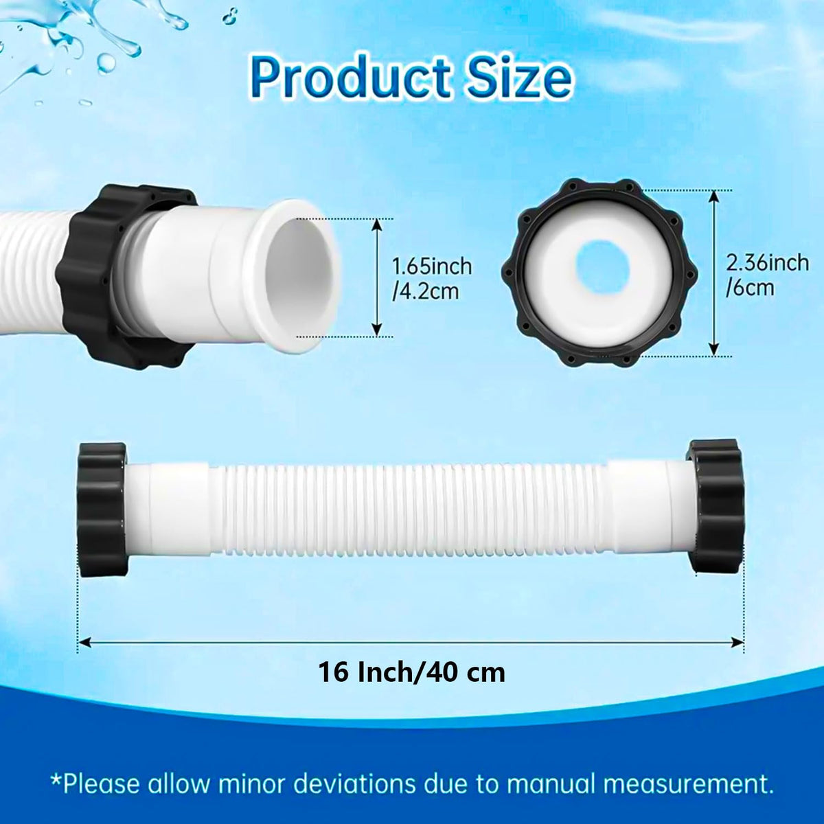 KUMATER pool hose showing nuts on both ends for secure connection