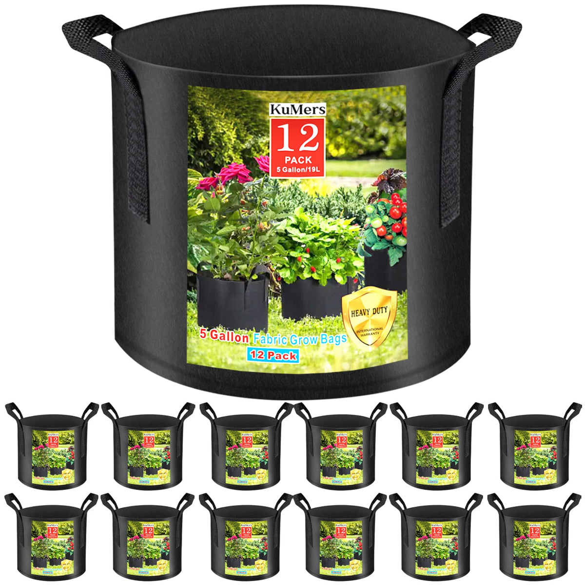 KuMers 12-pack grow bags with handles for easy balcony transport.