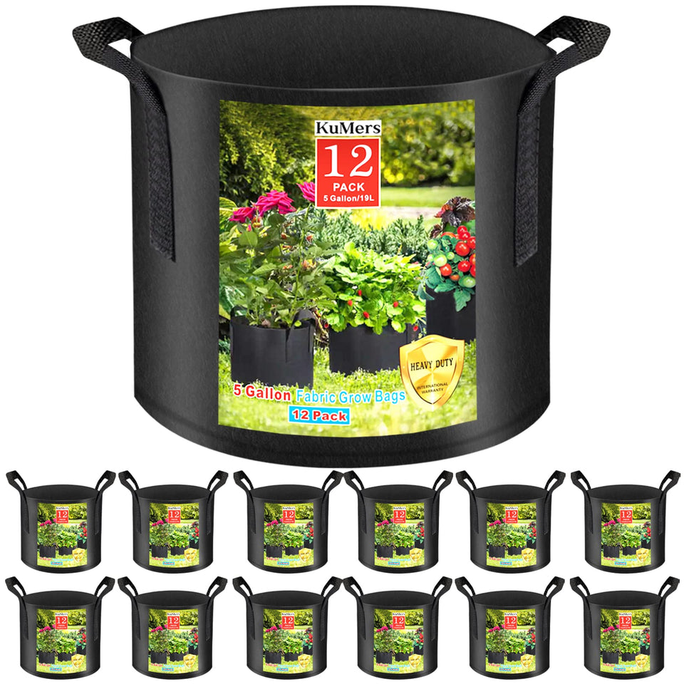KuMers 12-pack grow bags with handles for easy balcony transport.