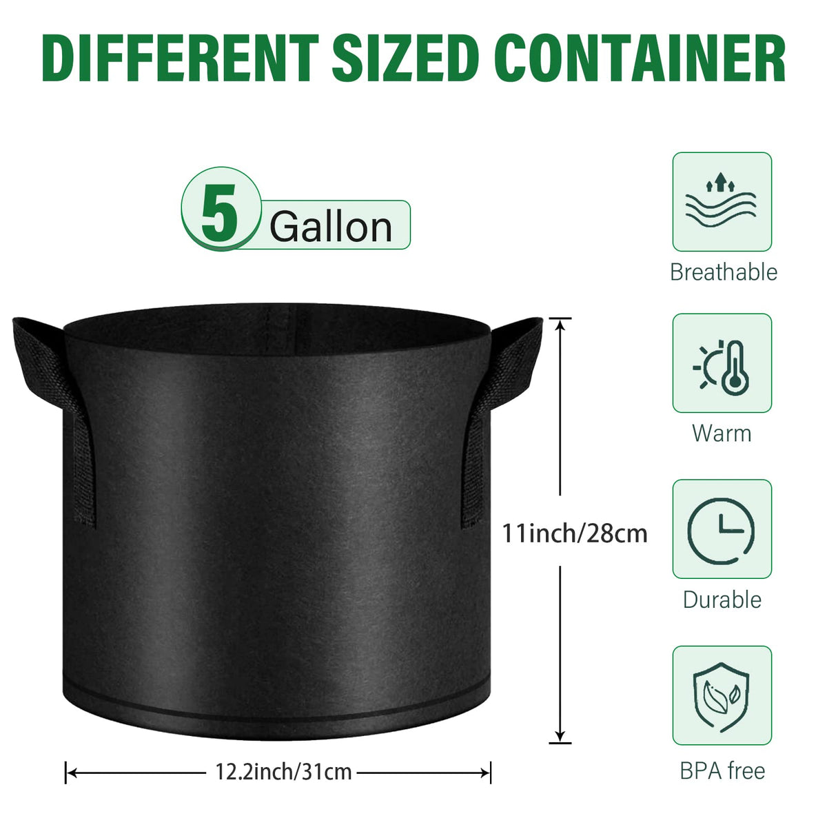 KuMers 5-gallon grow bag nonwoven fabric texture improves durability.