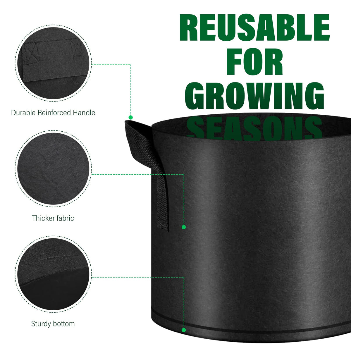 KuMers grow bag with wide handles for effortless movement.