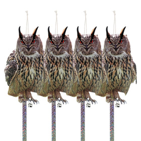 Kungfu Mall fake owl four-pack hanging decor deters birds and adds yard interest.