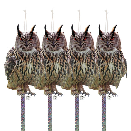 Kungfu Mall fake owl four-pack hanging decor deters birds and adds yard interest.