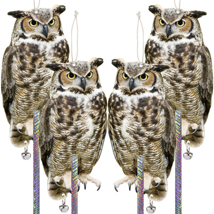 Kungfu Mall fake owl hanging deterrent with reflective tape to deter pigeons