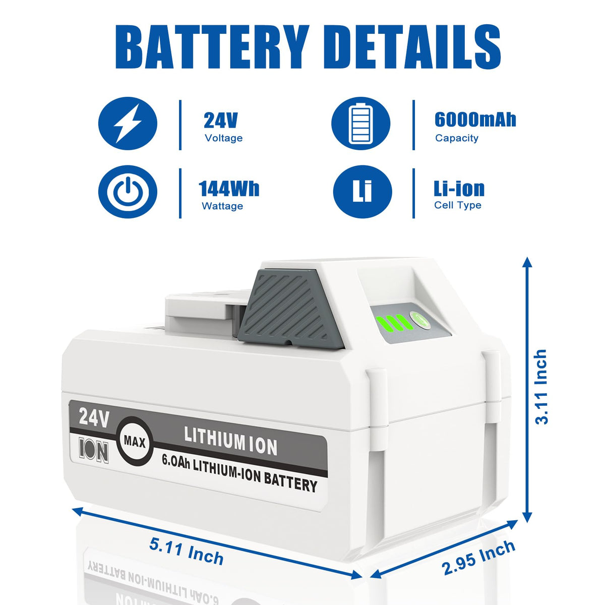 KUNLUN 24V battery with on-board indicator shows remaining power for planned tasks.