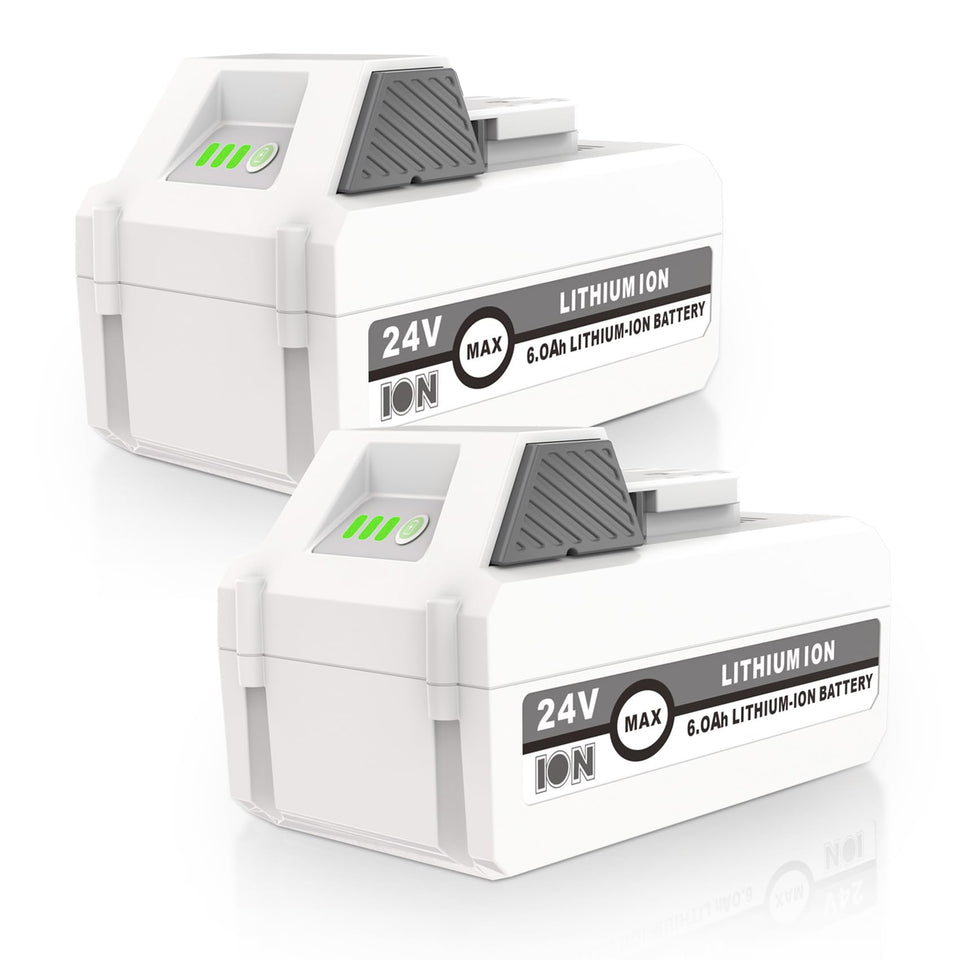 KUNLUN 24V two-pack battery front view shows extended runtime for Snow Joe tools.
