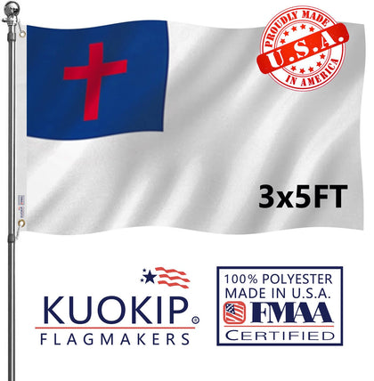 KUOKIP double-sided Christian flag front view in wind with vibrant colors