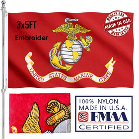KUOKIP USMC flag 3x5 with double-sided embroidery for outdoor display.