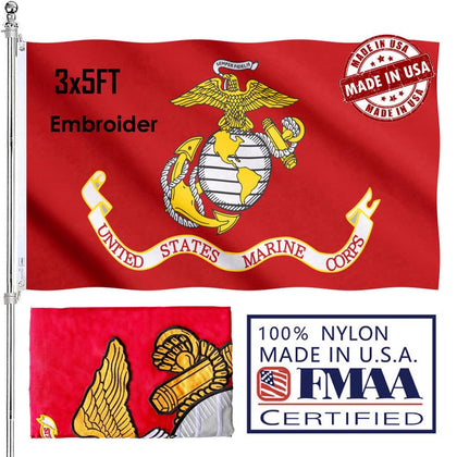 KUOKIP USMC flag 3x5 with double-sided embroidery for outdoor display.