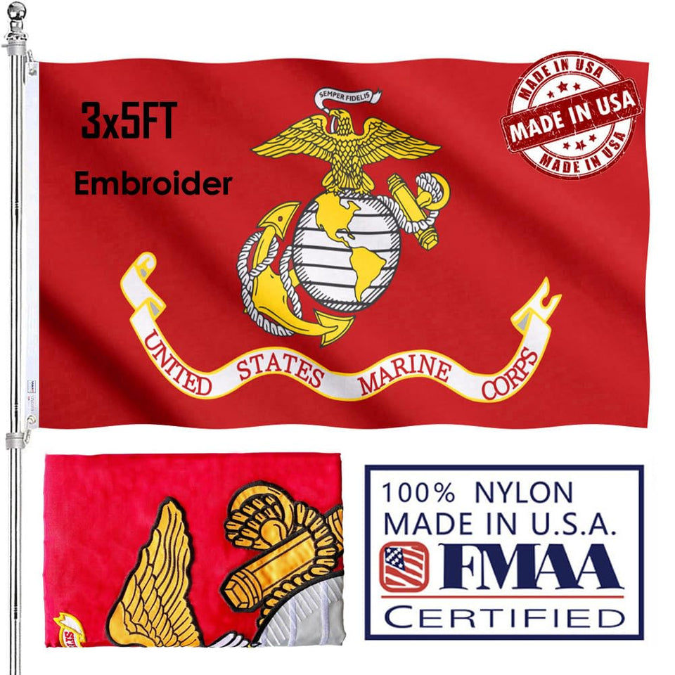KUOKIP USMC flag 3x5 with double-sided embroidery for outdoor display.