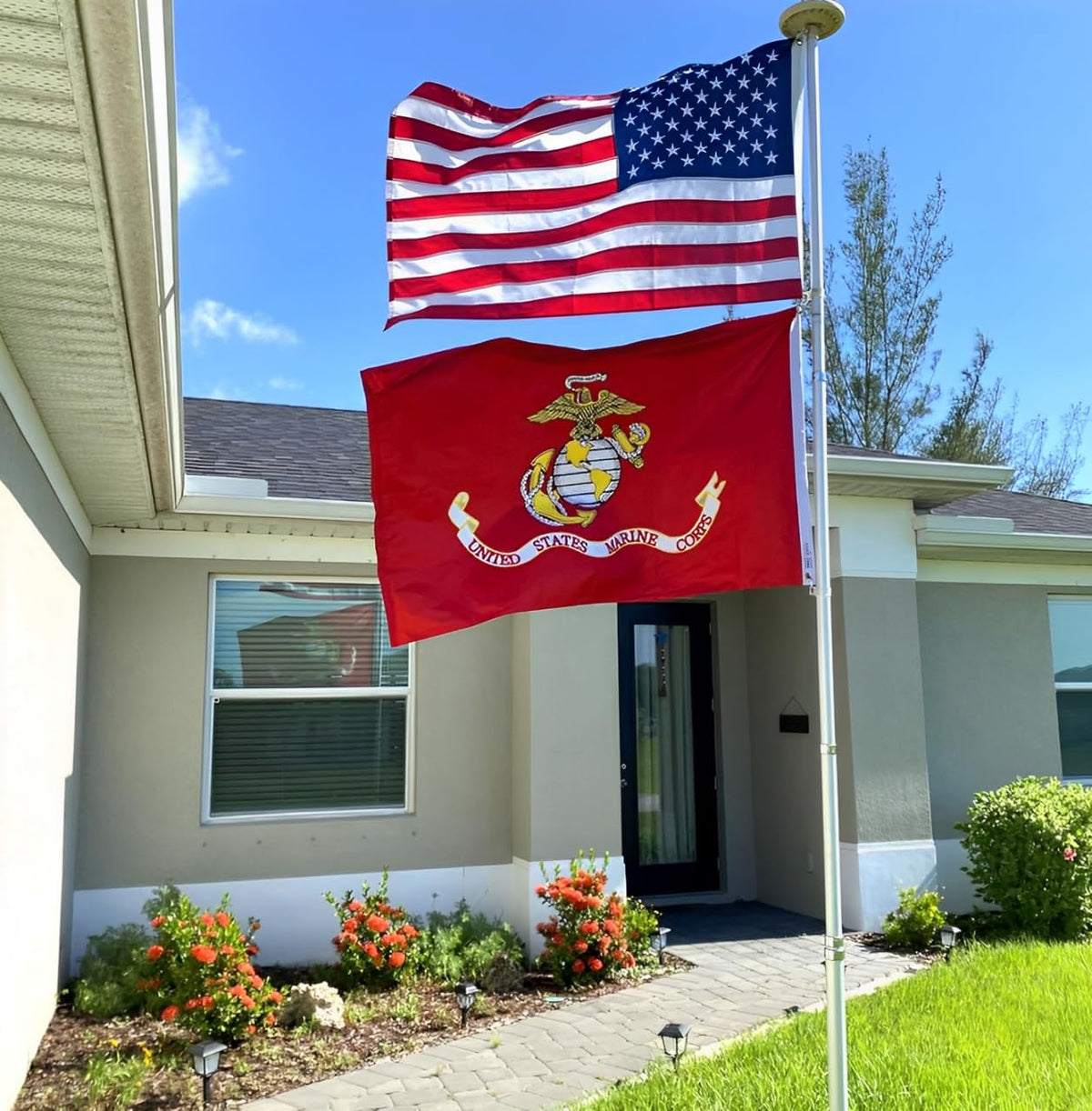 KUOKIP USMC flag double-sided back view with legible insignia