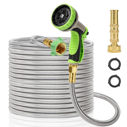 Kuosdaz garden hose metal 25ft with rugged stainless steel for durability.