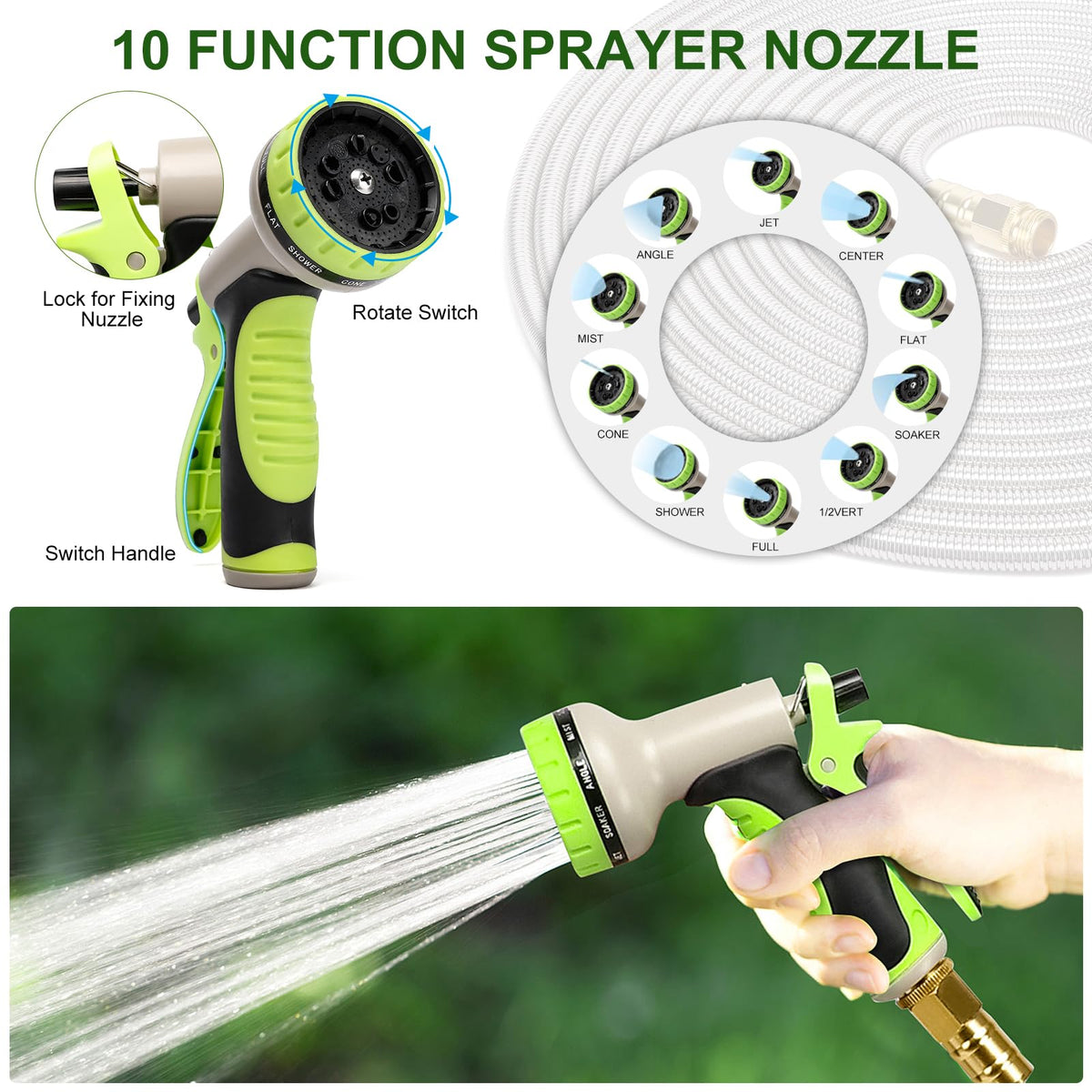 Kuosdaz kink-resistant shell keeps hose flat and easy to maneuver.