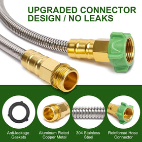 Kuosdaz stainless-steel hose remains kink-free and lies flat for easy storage.